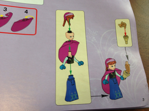 1の説明書を開くと、いきなりアナのフィギュアから組み立て！